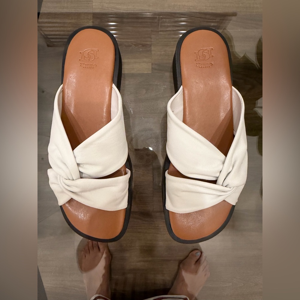 Dune London White Leather Knot Platform Slide Sandals Size 39 New in the Box